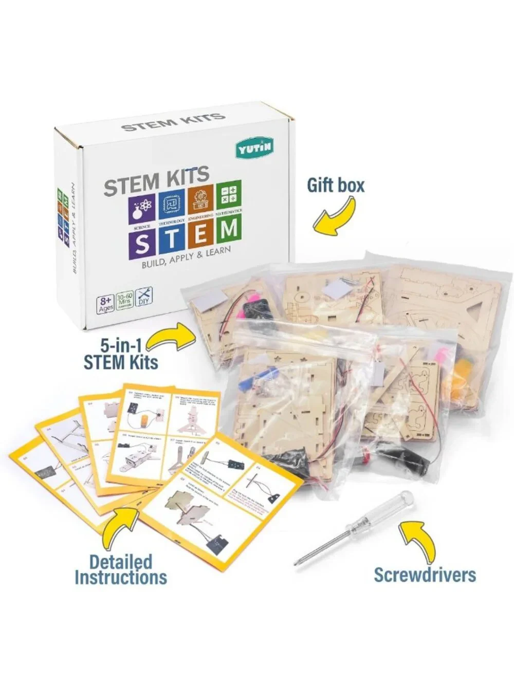 STEM Science Kits for Kids - 5 Wood Arts & Crafts Projects Ages 8-12